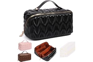 Yokilly Trousse de Toilette Femme,PU Trousse Maquillage,Grande Capacité Trousse de Toilette Voyage,Portable Étanches Trousse de Maquillage pour Femmes Filles avec Poignée