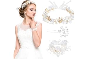 GUICHANGKAI Braut Stirnband Perlen,Hochzeit Haarband Braut,Hochzeit Haarschmuck mit Armband und Haarnadel,Haarkranz Kommunion Mädchen