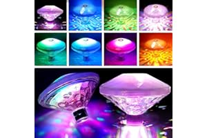 LIEBERWELL Éclairage de Piscine LED Flottant, Lot de 2 Lampes D'éclairage de Bain LED Multicolores 8 Modes RVB, Fonctionne sur Batterie IP67 étanche éclairage de Piscine LED pour Bains à Remous, étang, Jardin