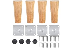 DRASOHUIJA 8cm Holz Tischbeine,4 Stück Massivholz Konisch Ersatz Sofafüße Möbelfüße Sockelfüße Tischfuß Aus Eiche, Möbelbeine mit Montageplatten & Schrauben für Stühle und Sofa Bett Schrank Couch Stuhl Ottomane