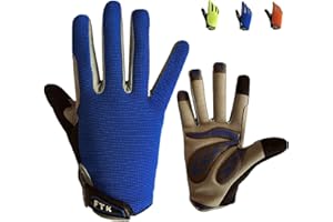 FINGER TEN Kids Junior Cycling Gloves Boy Girl Youth, Children's Touch Screen Anti-slip Riding Gloves for Outdoor Sports Road Mountain Bike, Gel Padding Bicycle Full Finger Gloves Pair (Blue, XL (Age 9-11))