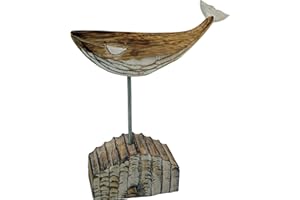 GURU SHOP Guru-Shop Figura di Balena Intagliata in Legno, Moby Dick 1, su Supporto in Legno-metallo - Modello 1, Marrone, 24x20x7 cm, Figure di Animali