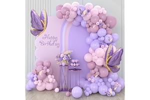 Kit Arco de Globos Frigg Rosa y Morado, 133pcs, Incluye Globos Morado Pastel, Rosa y Mariposa, Guirnalda de Globos Lila para Decoración de Cumpleaños de Mujer, Baby Shower, Boda, Bridal Shower