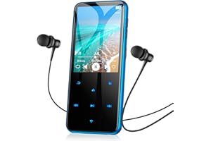 AGPTEK 64Go MP3 Bluetooth avec Haut-Parleur, 2.4" Grand Écran Lecteur MP3 en Métal Qualité Sonore HiFi Audio MP4 Baladeur Sport de Bouton Tactile Radio FM Podomètre Enregistreur 60H de Musique-Bleu