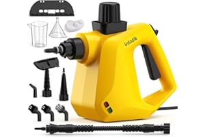 Udodik Nettoyeur vapeur portable pour la maison, multi-usages avec 10 accessoires pour tapis, rideaux, canapés, cuisine,salle de bain et plus encore (yellow)