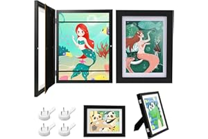 Gemtte 2Pcs Cadre Dessin Enfant à Changer, Bois Cadre Pour Dessin Enfant Ouverture Frontale, Cadre Photo Dessin Enfant a4 Pour Stockage D'Art, la Peinture à la Maison (Noir)