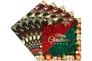 COSORO 20Pcs Christmas Party Paper Napkins - Xmas & Snow Pattern Red & Green Serviette Table Decorations for Dinner & Luncheon Supplies