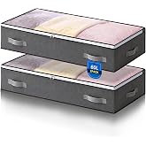 AIOR 2 Pieces 60L Storage Bags Clothes Under the Bed, Large Capacity Storage Boxes with Transparent Window, Bed Organizer Clo