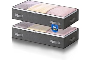 AIOR 2 Piezas 60L Bolsas Almacenaje Ropa Debajo de la Cama, Cajas Almacenaje de Gran Capacidad con Ventana Transparente, Cama Organizador Armario para Mantas Edredones, 80x50x15cm