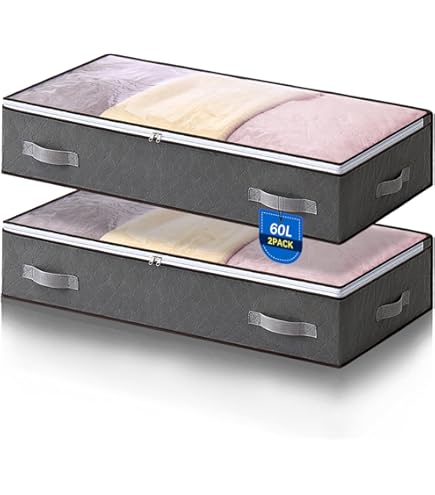 TsoLay Confezione da 4 sacchetti sotto il letto, per riporre vestiti, finestra trasparente per vestiti/coperte