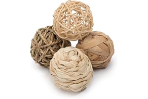 Niteangel Natürliche Kauspielzeug Spaß Sicher Heu Gras Tierbälle für Chinchilla Meerschweinchen Ratten Kaninchen Hamster Gerbil Degu Hase und andere Kleintiere (4 Kugeln)