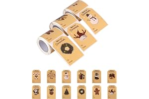 ilauke Naklejki na Boże Narodzenie, 300 sztuk kwadratowych etykiet Merry Christmas, samoprzylepne naklejki na Boże Narodzenie, koperta, 12 wzorów bożonarodzeniowych, naklejki na torebki na prezenty