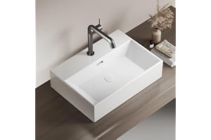 EMKE Lavamanos de Diseño Moderno, Lavabo de Cerámica con Borde Fino, Baño y Aseo de Invitados 515x360x130mm, Blanco, Cuadrado, Lavabo de Encimera
