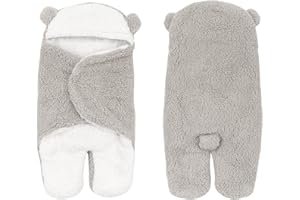 TURMIN Sacco a Pelo per Bambini, 2.5 Tog Sacchi Nanna con Cappuccio Unisex Ragazzi Ragazze Coperta Indossabile Avvolgere in Peluche Simpatico Orso Swaddle Neonato Essenziale-Grigio-S(0-3 Mesi)