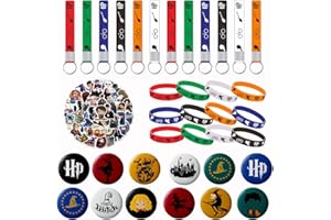 Tkcumwcz Harry Party Favors, Set Regalo di Compleanno per Bambini, Potter Gadget Compleanno, 12 Braccialetti Silicone Harry, 12 Ferri da Bottone, 12 Portachiavi Arubber, 50 Adesivi, 86 pezzi, HHK035