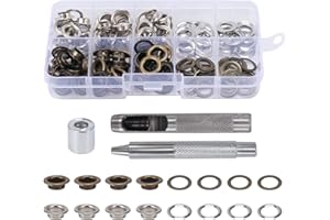 HO2NLE 100 Sets Grommet Werkzeug Kit 8 mm (1/3 Zoll) Ösen Set Ösenzange mit Ösen Metallösen mit 2 Farben Tüllen Einstellwerkzeug Planenösen für Planen Leder Gürtel Stoff Poolabdeckung