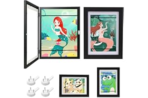 Gemtte Befüllba - Marco de fotos infantil A4, 2 marcos de fotos de arte para niños, madera, plegable, marco artístico ideal para proyectos de arte, escuela, hogar (negro)