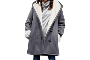 Svanco Mujer Abrigos Invierno Calentitos con Forro Polar Chaqueta de Piel con Capucha con Horn Botones Parka Grueso Elegantes Sudadera Lana