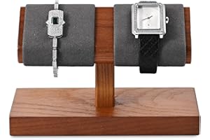 Oirlv Soporte doble para relojes de madera maciza, soporte para relojes de madera, soporte para joyas, regalo para él (gris oscuro)