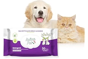 Italian Pet - Salviette Biodegradabili Aloe Vera e Lavanda - Salviette Detergenti Umidificate per Zampe, Muso e Pelo di Cani, Gatti, Conigli, Animali Domestici - 50 Salviette BIO Monouso - 20x30 cm