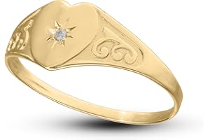 DV DOLCE VALENTINA 9ct Gold Baby Ring – First Diamond & Baby Signet Ring with Heart | Ideal for Birthday or Christmas