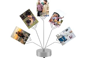 KICDER Heart-Shaped Photo Tree Display Stand with 5 Branches & Round Base - Gift Card & Picture Tree Holder - Silver Desk Frame for Family Pictures, Cards - Perfect for Christmas, Weddings, Birthdays & Gifts