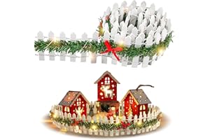 ZoneYan Gnome Accessories Christmas, Miniature Gnome Accessories, Mini Fence Outdoor Garden, Clôture Miniature en Bois, 90 x 5 Cm, Clôture Paysagère en Rotin avec Éclairage LED (Blanc)