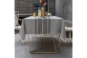 Pahajim Manteles Antimanchas Mantel Rectangular Impermeable Algodon Lino con Borlas Diseño de Borlas Adecuado para Cocina,Jardin,Fiesta Decorativo(Rayas Grises,140x220cm)