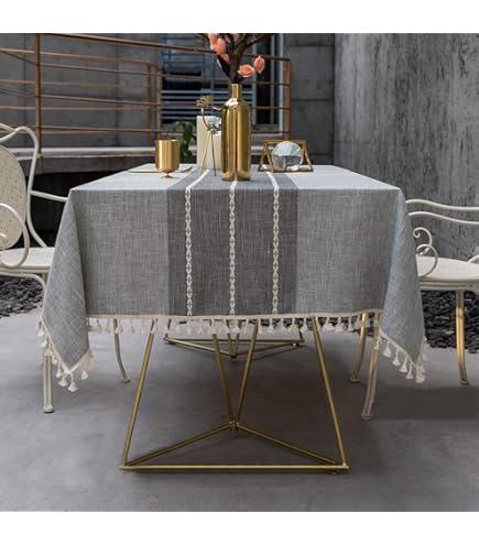 Plenmor Tafelkleed gemaakt van duurzaam katoenen linnen voor rechthoekige tafels, solide borduurrooster tafelkleed voor keuken eettafel decoratie (135 x 180 cm, kaki