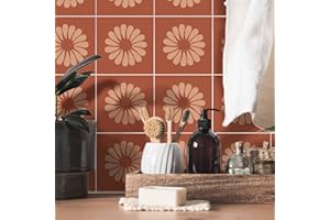 Alwayspon Vinyl Waterproof Tile Sticker, Peel and Stick Self-adhesive Backsplash Tile Transfer Sticker for Kitchen Bathroom Living room, Boho Style Wall Sticker, 15x15cmx25pcs, Red Boho Floral