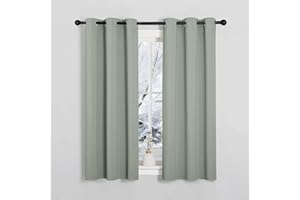 PONY DANCE Blackout Sage Green Curtains Bedroom - Short Thermal Insulated Energy Saving Curtains & Drapes for Living Room Kitchen Nursery Blinds for Home Decoration, 2 Panels, 42 x 54 Inch