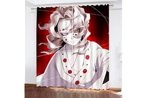 Fgolphd Demon Anime Muster Verdunkelungsvorhänge Für Jungen Und Mädchen Schlafzimmer Kinderzimmer Perforierte Vorhänge (14,100 × 140CM)