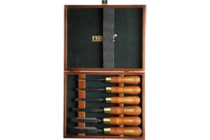 Narex Lot de 6 burins à bords biseautés de qualité supérieure polis dans une boîte en bois