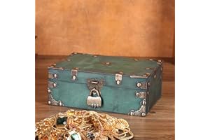 Fizdoqg Vintage Grün Schatzkiste Holz 24 x 17 x 10cm Schatztruhe mit Zahlenschloss Groß Schatztruhe Kindergeburtstag für Aufbewahren, Dekorieren, Geschenk