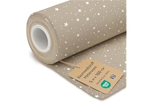 AMAZINGGIRL Tela algodon por metros 5M x 160 cm - Telas para costura patchwork decoracion y manualidades Ideal para ropa hogar disfraces y proyectos de costura creativa Oeko-Tex Beige con estrellas blancas