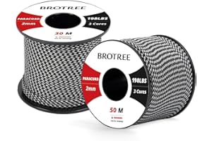 Brotree 2mm Paracord 3 Hebras 30M 100% Nylon Cuerda de Paracaídas para Al Aire Libre, Artesanía, Bricolaje - 90kg Carga de Rotura (Gris Negro)