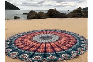 raajsee Indien Strandtuch Rund Mandala Hippie/Groß Indisch Rundes Baumwolle/Boho Runder Yoga Matte Tuch Meditation/Tischdecke Rund aufhänger Decke Picknick Teppich 70 inch (Blaue orange Mandala)