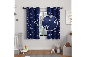 ENCASA XO Encasa Cortinas de Apagón Impresas 113x137 cm, 2 Pc | Foil de Plata Marina Estrella Diseño I Room Darking - Bloques 85% Light | Reducción de Sonido y Calor para el Dormitorio Que Lavaba