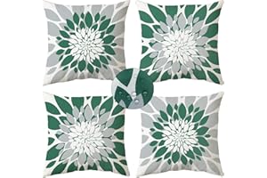 Qahing Pack of 4 Outdoor Waterproof Pillow Covers 18x18 Decorative Outdoor Throw Pillows Garden Square Cushion Cases for Patio Furniture, Couch, Tent Sunbrella, Bench, Green Grey