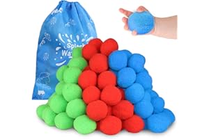 KUANGO 60 Cotton Water Balls Toys for teens and adults, Reusable Splash Water Balls Trampoline Toys Accessories with Bag, Pool and Beach Water Balloons for Outdoor Water Toys 4-8 8-12