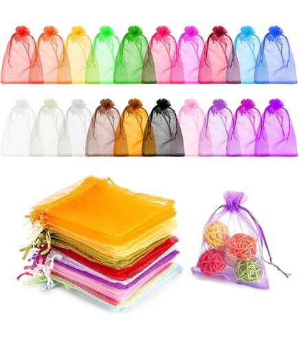 50 Sacchetti Organza Con Coulisse – 8x10 Cm, Multicolore A Stelle E Luna, Per Confetti, Bomboniere, Regali E Gioielli - 3