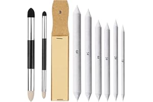HAOJIAHO 9 Stück Papierwischer Set, 8 Verschieden Skizzen Papierwischer Schwamm Radierstift Waschbar Doppelendiger, Zeichnen Blending Stümpfe Radiergummi Stift für Hochglanz Detail, Skizze Zeichenwerkzeuge