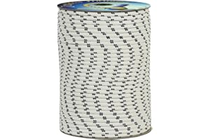 Corderie Italiane 006006015 Treccia mare corda multiuso giardino e fai da te, stabilizzato ai raggi U.V. resistente a intemperie e agenti atmosferici, 5 mm, 100 mt, colore bianco con spia blu