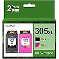 Coloran 305XL Ink Cartridges Compatible for HP 305 XL Ink Cartridges for HP Envy 6000 6020 6032 Pro 6430 6420 DeskJet 2700 2710 2720 Plus 4100 4130 4120 (2-Pack, Black and Tri-Colour)