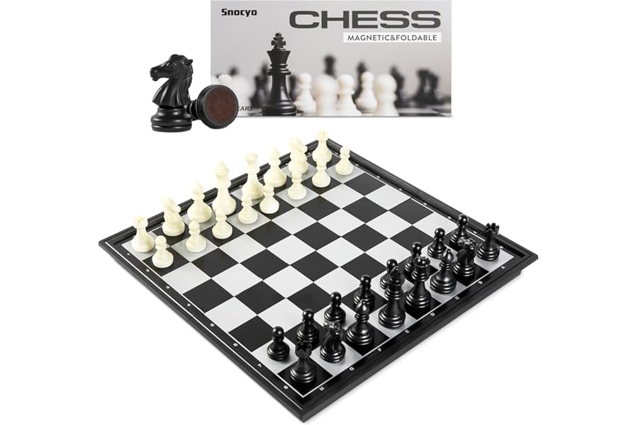 Snocyo Chess Set, Magnetic Folding Travel Chess Board with Pieces for Kids and Adults, Educational Board Games Gifts (Black/White)