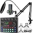 Audio Interface Podcast Equipment Bundle, Gofemial All-in-One DJ Mixer Audio Streaming Podcast Microphone Studio Condenser Mic Kit Gaming PC Phone Karaoke Recording Card Sound Live Voice Changer Board