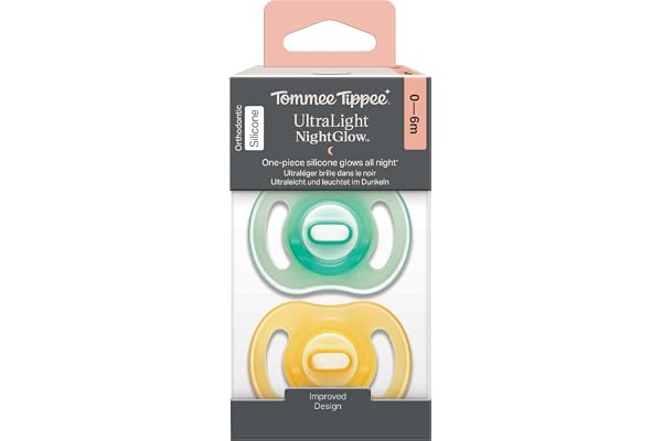 Tommee Tippee Ultra-lätt StayPut Nattglansnapp, 0-6 Månader, 2-pack, Lyser i Mörkret, Lätt, Mjuk Hudkänsla, Extra Luftflöde