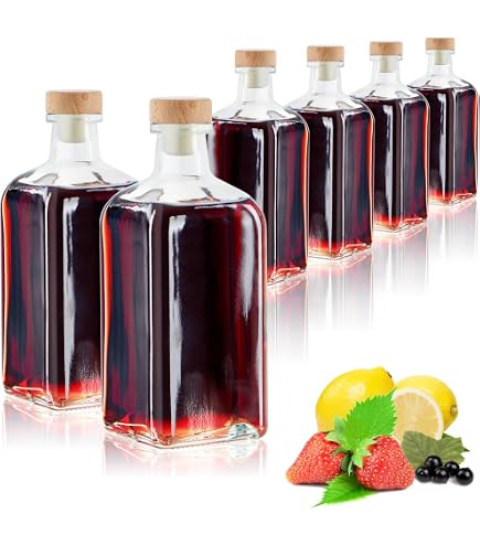 Lot De 3 Bouteilles En Verre 1 Litre Avec Bouchon Liège – Design Traditionnel Carré Pour Liqueurs, Vin, Huile, Eau-de-Vie