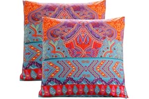 ‎LANQINGLV Lanqinglv 2 Set Bohemian Indisch Kissenbezug 80x80 cm-100g Mikrofaser Hochwertiges Kopfkissen Boho Kissenbezüge