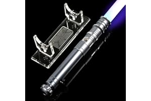 AthlChamp Sable de luz de Duelo Control de Movimiento para Adultos, con empuñadura metálica, Hoja de PC, 16 Fuentes de Sonido, 12 Colores RGB y Soporte acrílico - Gris